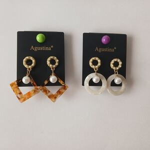 Gustin Gold Textured Hoop Earrings with Tortoise and Ivory Acetate Drops